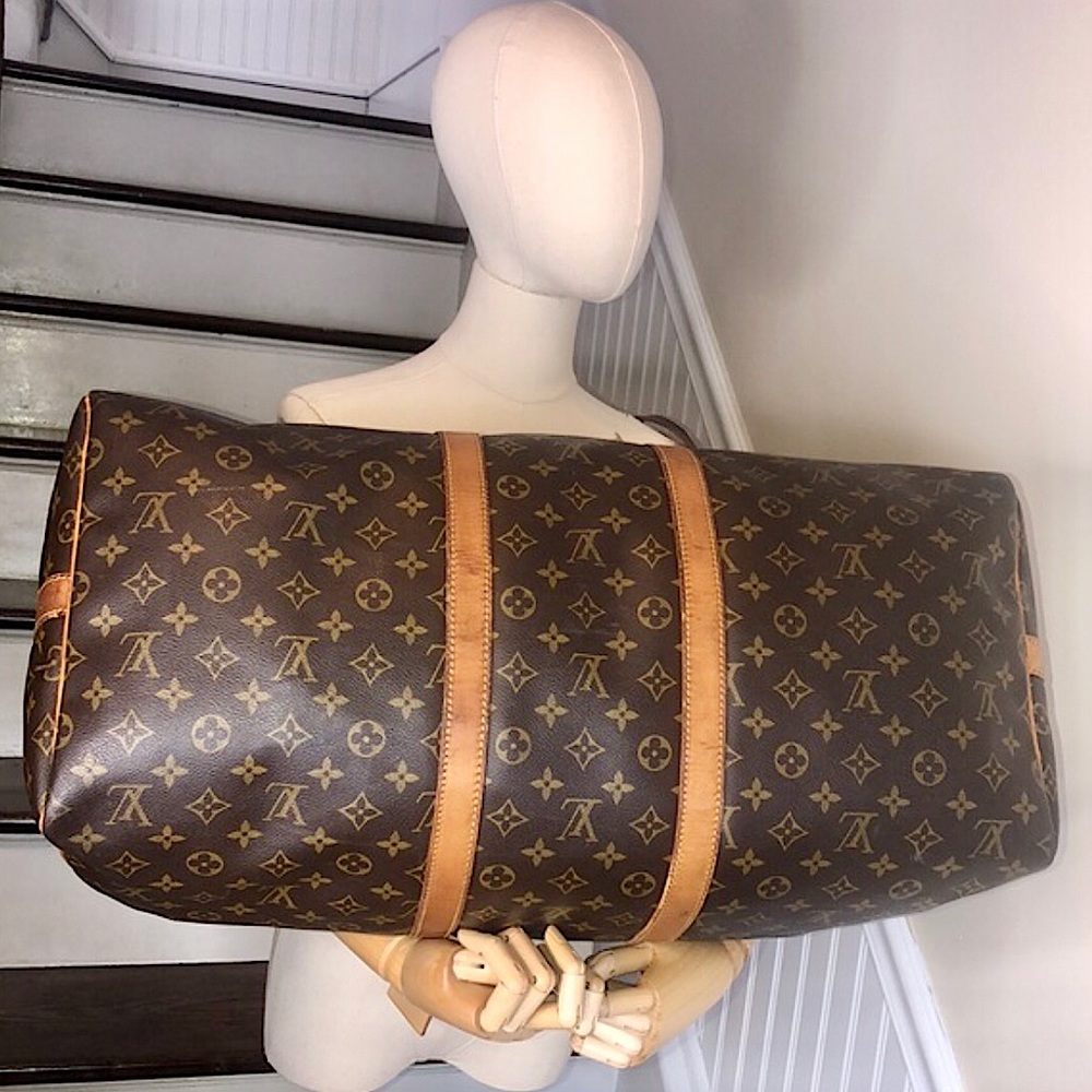 LOUIS VUITTON Monogram Keepall Bandolier Crossbody Weekend Travel Bag LV 55 - Picture 11 of 17